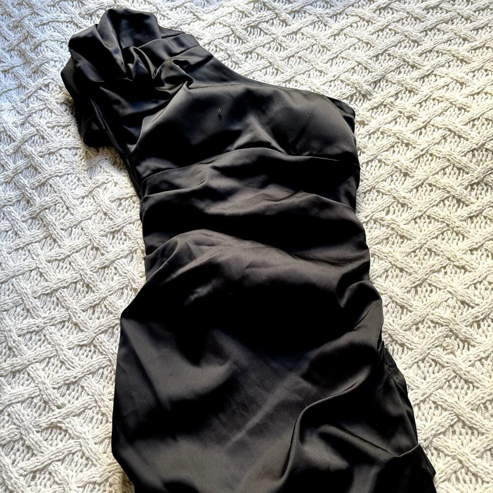 Cache Black Satin One-shoulder Bodycon Size 2 Women's Stretchy Party Dress‎ - Picture 14 of 15